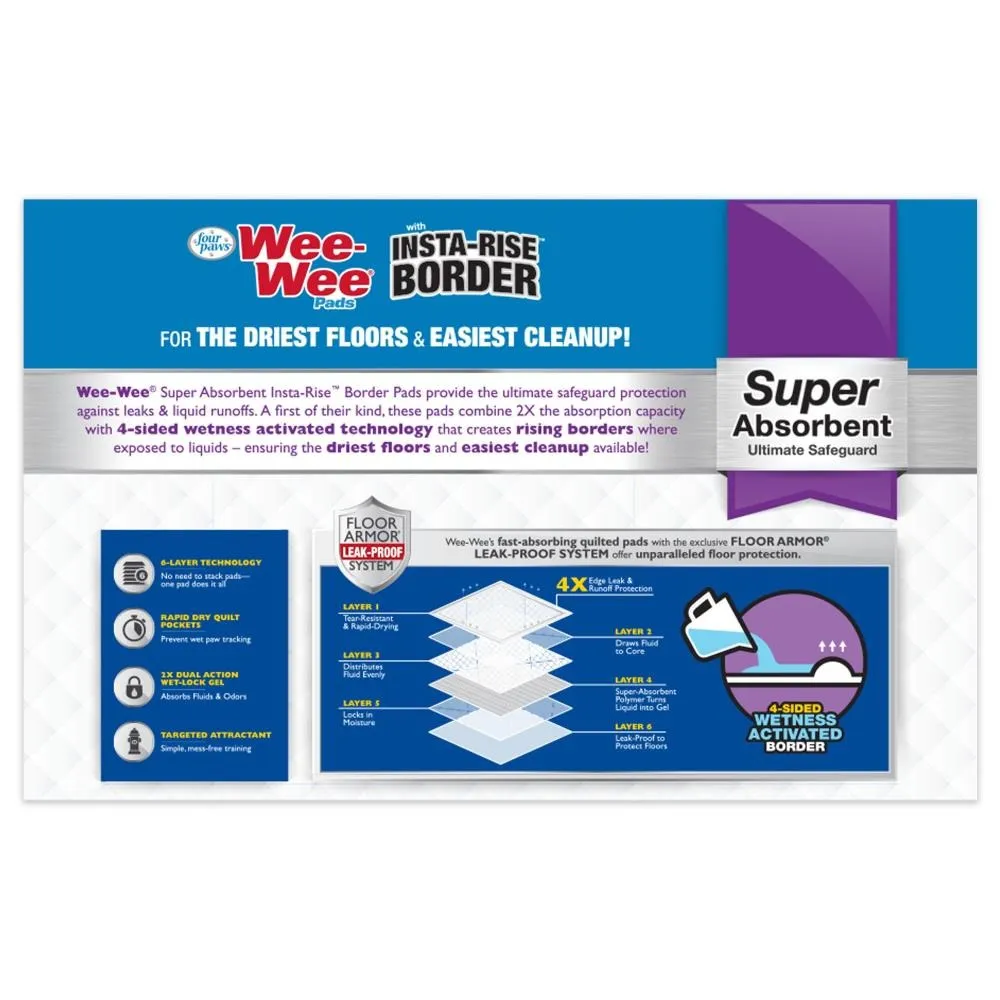 4Paws Wee-Wee Super Absorbent Pads With Insta-Rise Border 50Pk