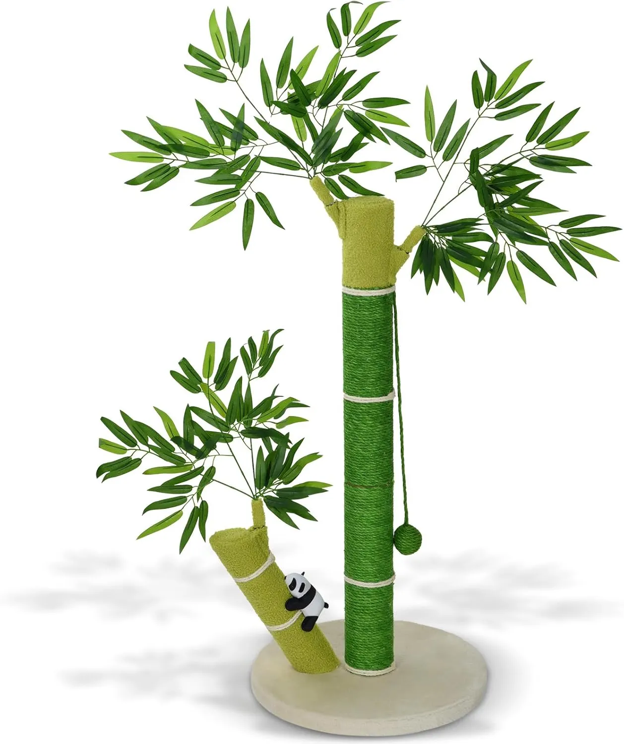 AiQInu 33'' Tall Cat Scratching Post for Large Cats and Kittens - Nature Sisal Cat Scratchers for Indoor Cats with DanglingToy Ball and Cute 3D Panda Adult Cat Tree with Bamboo Shape