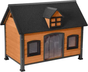 Aivituvin Large Dog House Anti-Chewing Metal Frame Design Insulated Wooden Dog Kennel with Unique Design Roof, Weatherproof Dog House for Outdoor Indoor
