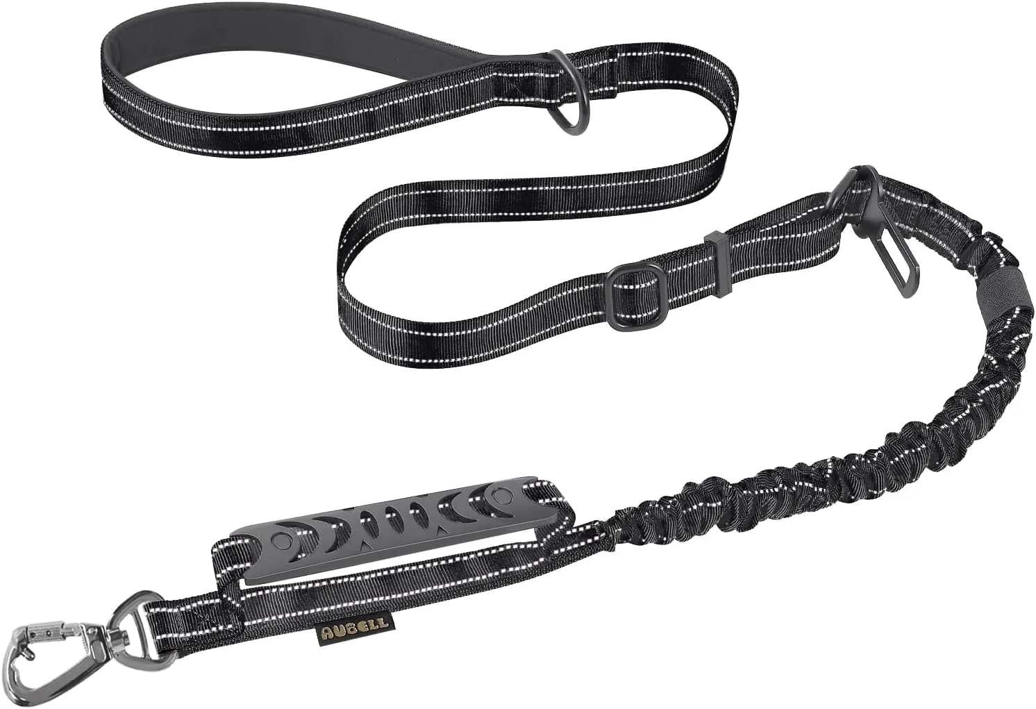 AUBELL Tactical Dog Leash Heavy Duty,4-6ft Reflective Strong No Pull Bungee Leash for Medium Large Dogs with Comfortable Padded Double Handle,Car Seat Belt,360 Degree Rotating Carabiner,Black