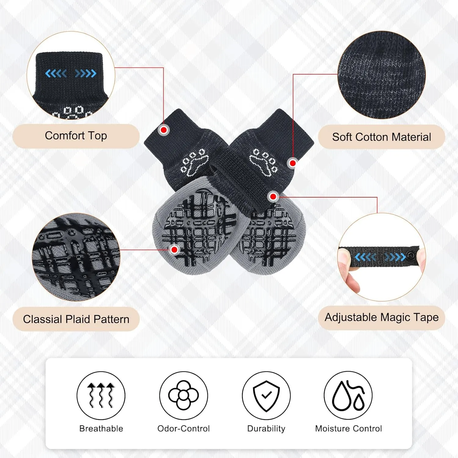 BEAUTYZOO Dog Socks to Prevent Licking Paws, Dog Shoes for Hot Pavement Small Medium Large Senior Dog Booties, Non Slip Dog Boots & Paw Protectors for Hardwood Floors Traction Control Indoor