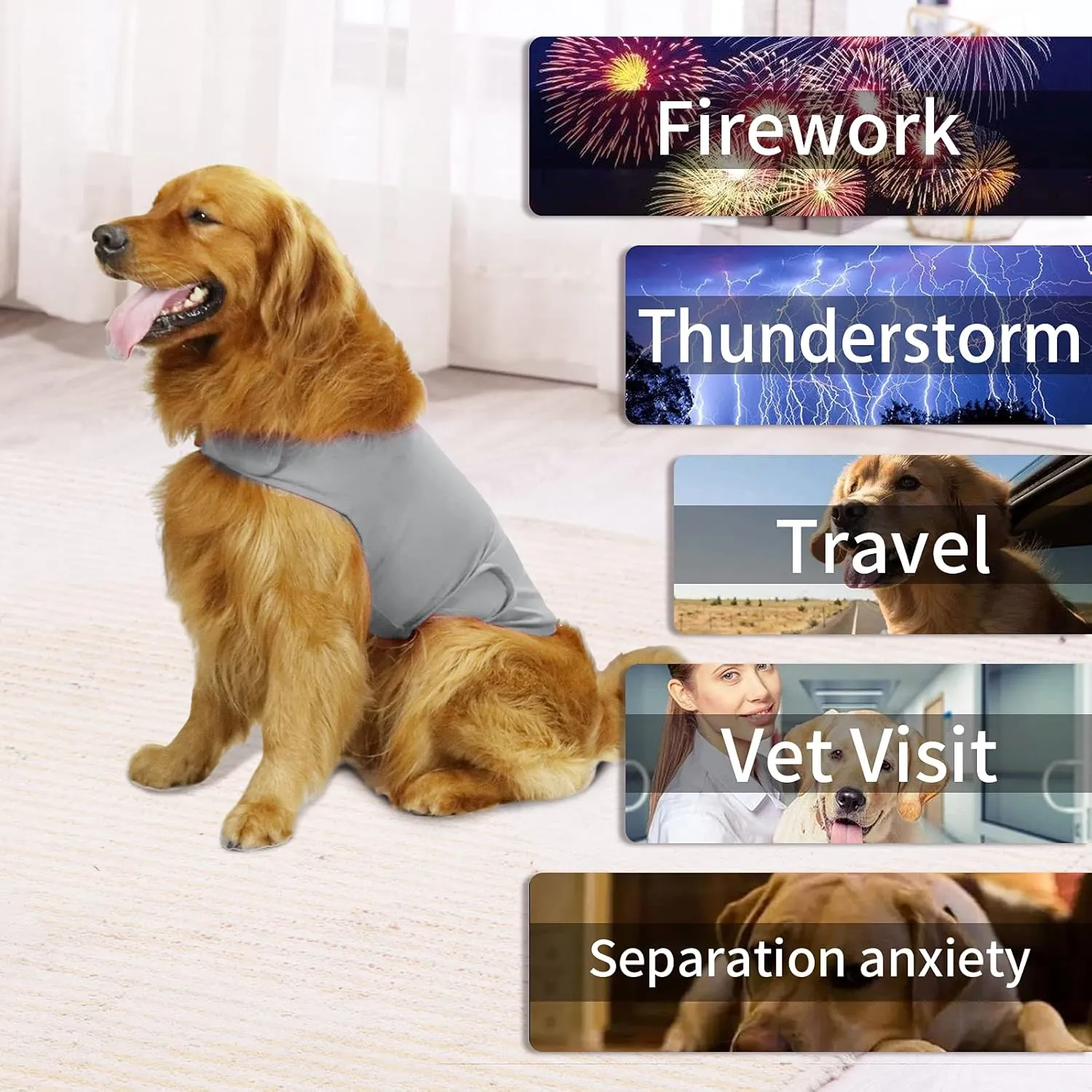 Comfort Dog Anxiety Relief Coat, Dog Anxiety Calming Vest Wrap for Thunderstorm,Travel,4th of July Fireworks,Vet Visits,Separation Anxiety Relief for Dogs (S, Light Gray)