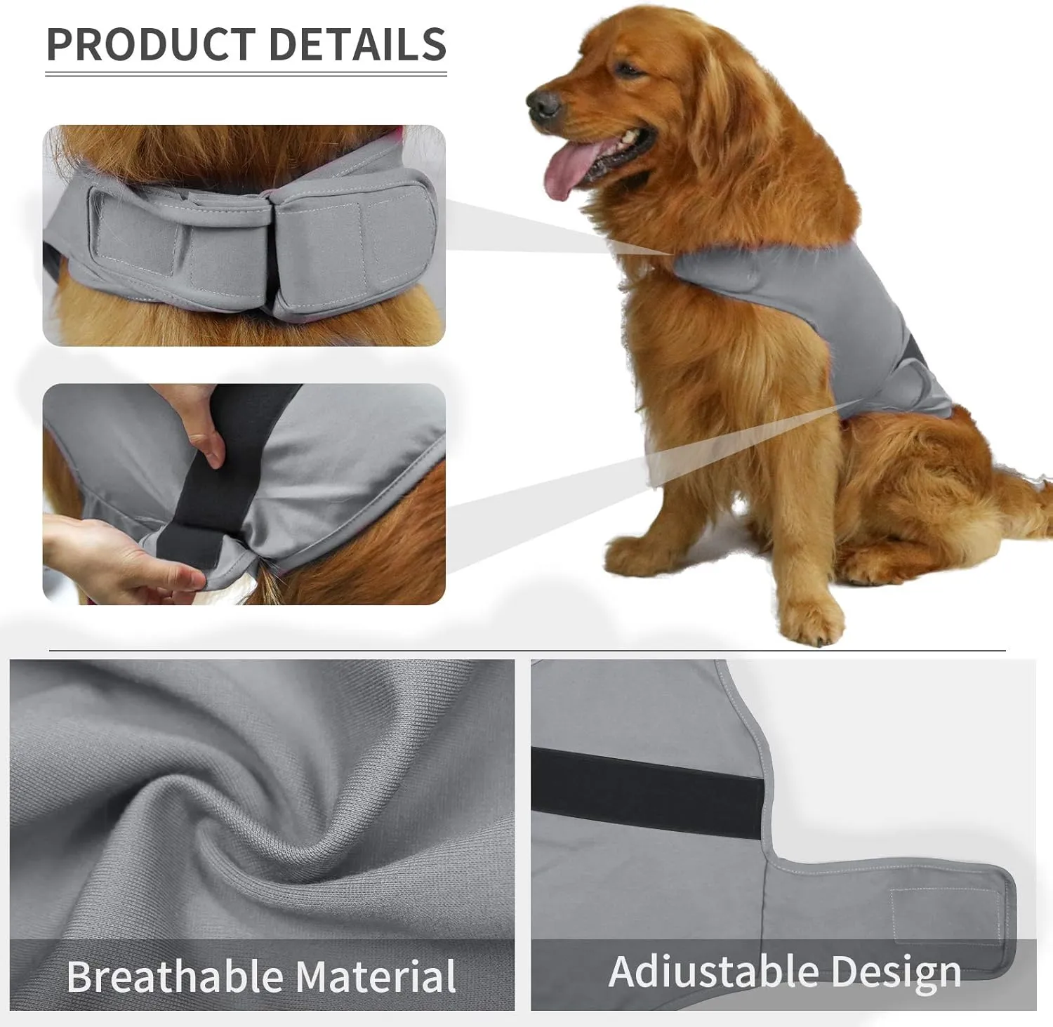 Comfort Dog Anxiety Relief Coat, Dog Anxiety Calming Vest Wrap for Thunderstorm,Travel,4th of July Fireworks,Vet Visits,Separation Anxiety Relief for Dogs (S, Light Gray)