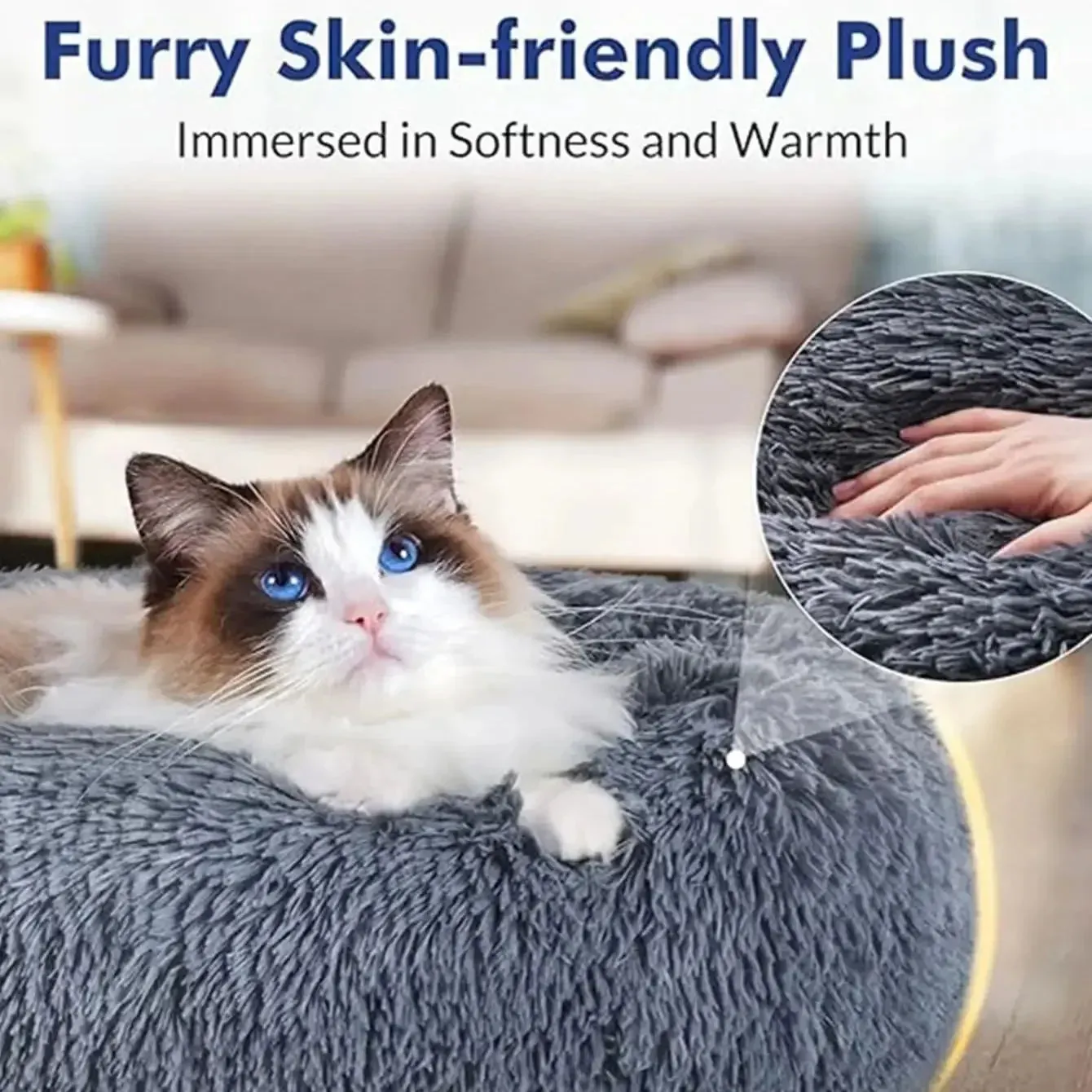 Dog Bed Calming Cat Bed Super Soft Fluffy Washable Anti-Anxiety 40-90cm