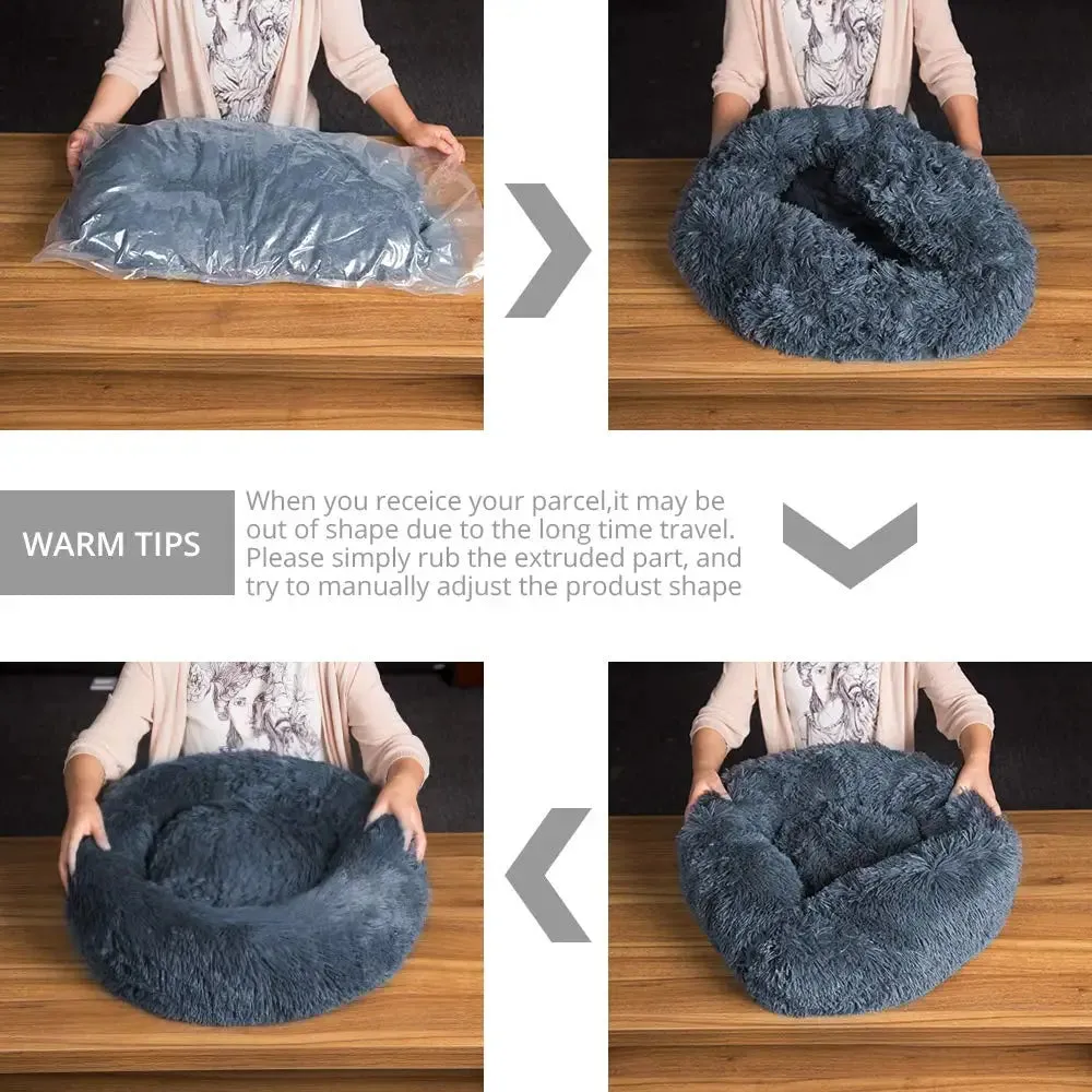 Dog Bed Calming Cat Bed Super Soft Fluffy Washable Anti-Anxiety 40-90cm