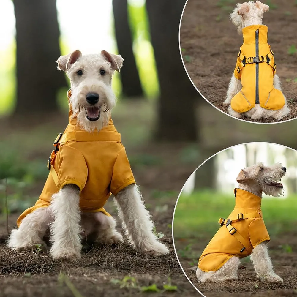 Dog Raincoat for Small Medium Dogs, Dog Rain Coat with Adjustable Harness Built in, Back Zipper for Easy Dressing, Waterproof Puppy Rain Coat with Reflective Strap, Pet rain Jacket (Yellow, X-Large)