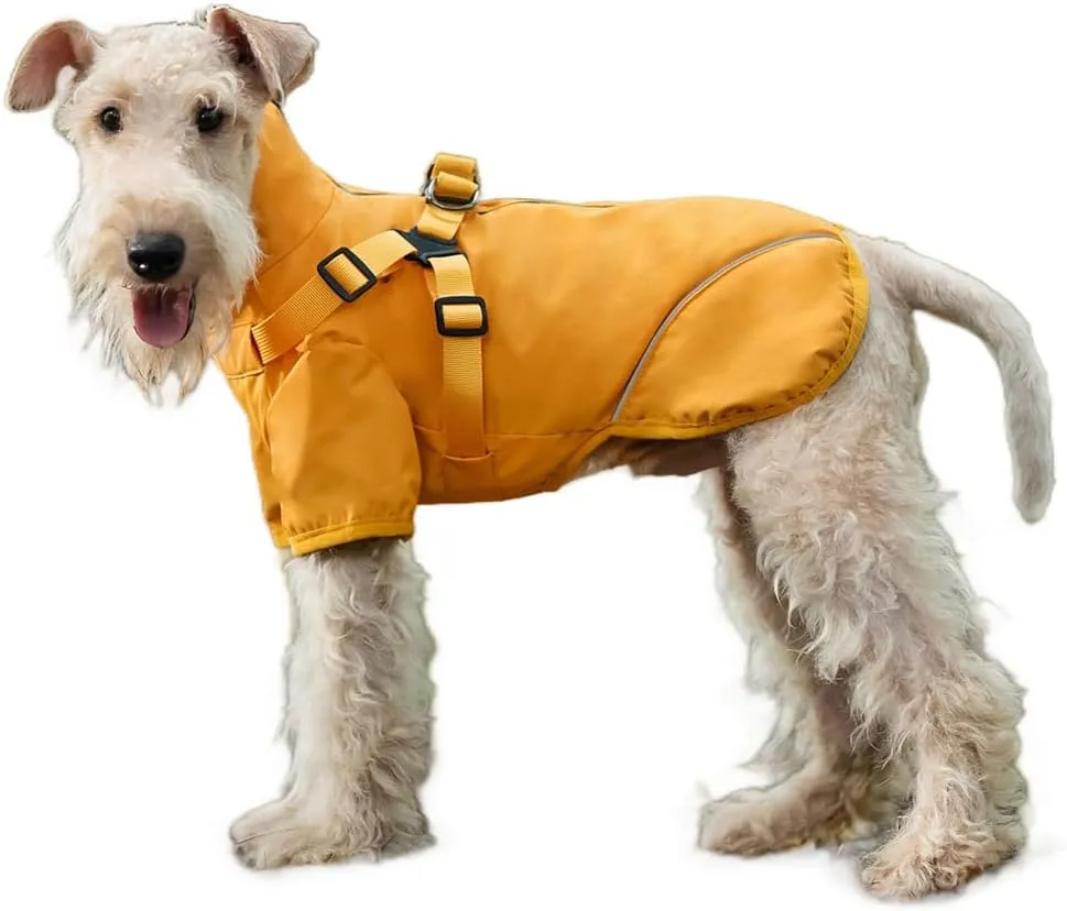 Dog Raincoat for Small Medium Dogs, Dog Rain Coat with Adjustable Harness Built in, Back Zipper for Easy Dressing, Waterproof Puppy Rain Coat with Reflective Strap, Pet rain Jacket (Yellow, X-Large)