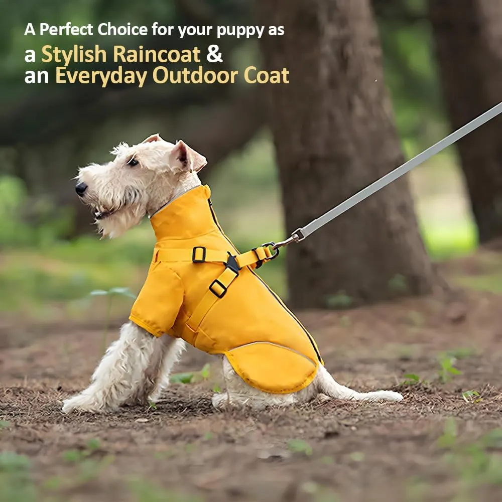 Dog Raincoat for Small Medium Dogs, Dog Rain Coat with Adjustable Harness Built in, Back Zipper for Easy Dressing, Waterproof Puppy Rain Coat with Reflective Strap, Pet rain Jacket (Yellow, X-Large)