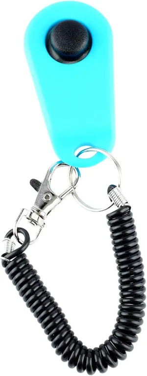 Dog Training Clicker, Universal Premium ABS Material Dog Behavioral Clicker, Interactive Dog Training Clicker with Black Long Wrist Strap and Ring Fits Dog Cat Horse Behavioral(Sky Blue)