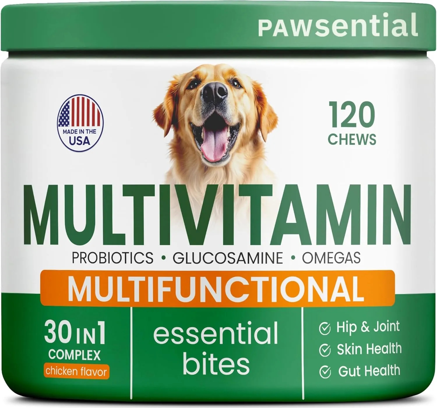 Dog Vitamins   Glucosamine - Chewable Multivitamins   Probiotics, Omega - Hip & Joint Support, Skin & Coat, Gut Health - Adult & Senior - Large & Small Breed - 120 Chews