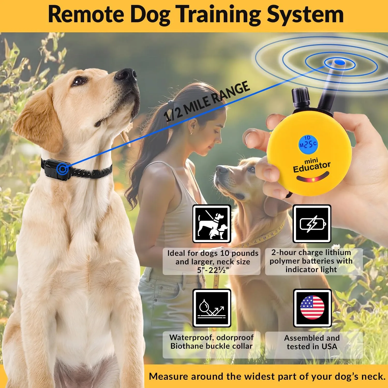 E-Collar  Educator ET-300-1/2 Mile Waterproof Remote Dog Training Collar Includes Premium Finger Clicker Trainer, 100 Programmable Levels   Vibration   Light   Sound
