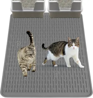 Easy Clean Silicone Cat Mat for Litter Box - 39" x 26.6" Extra Large Waterproof Non-Slip Kitty Litter Trapping Mat for Protecting Floor, Less-Mess Food Water Mat for Indoor, Gray