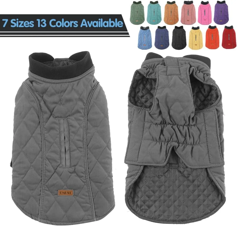 EMUST Winter Dog Coats - Windproof Warm Dog Jacket for Cold Weather, 7 Sizes, 13 Colors (X-Small(Pack of 1), Grey)