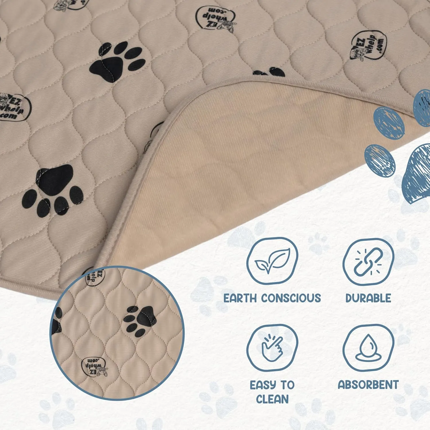 EZwhelp Reusable Dog Pee Pads, Washable Waterproof Mats for Potty Training or Whelping Pads, Puppy Pad with Rounded Corners, 20x25 Inch, 2 Pack