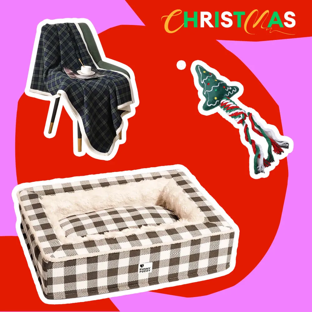 Festive Calming Pet Bed - Gift Bundle 3pcs