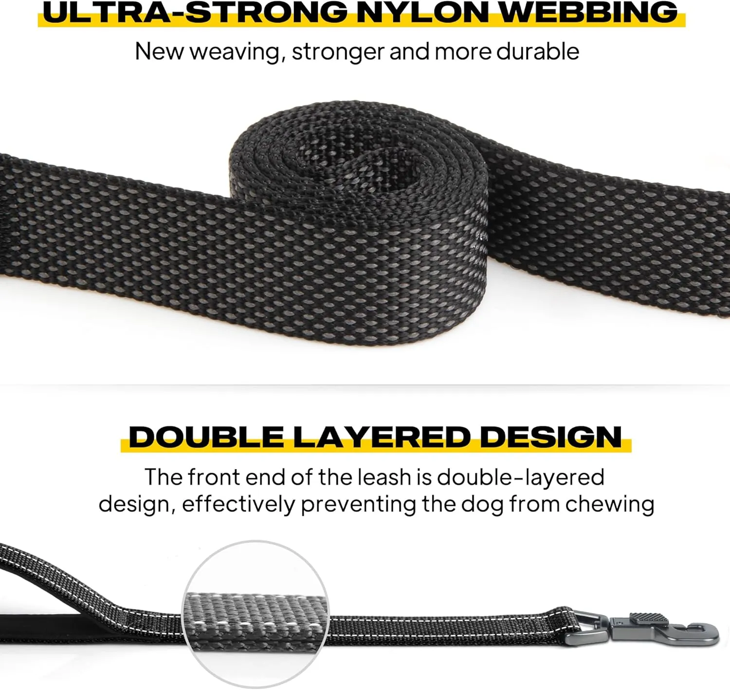 Fida 4 FT Heavy Duty Dog Leash with 2 Comfortable Padded Handles, Traffic Handle & Advanced Easy Snap Hook, Reflective Walking Lead for Large, Medium & Small Breed Dogs (4 FT x 1" Wide, Black)