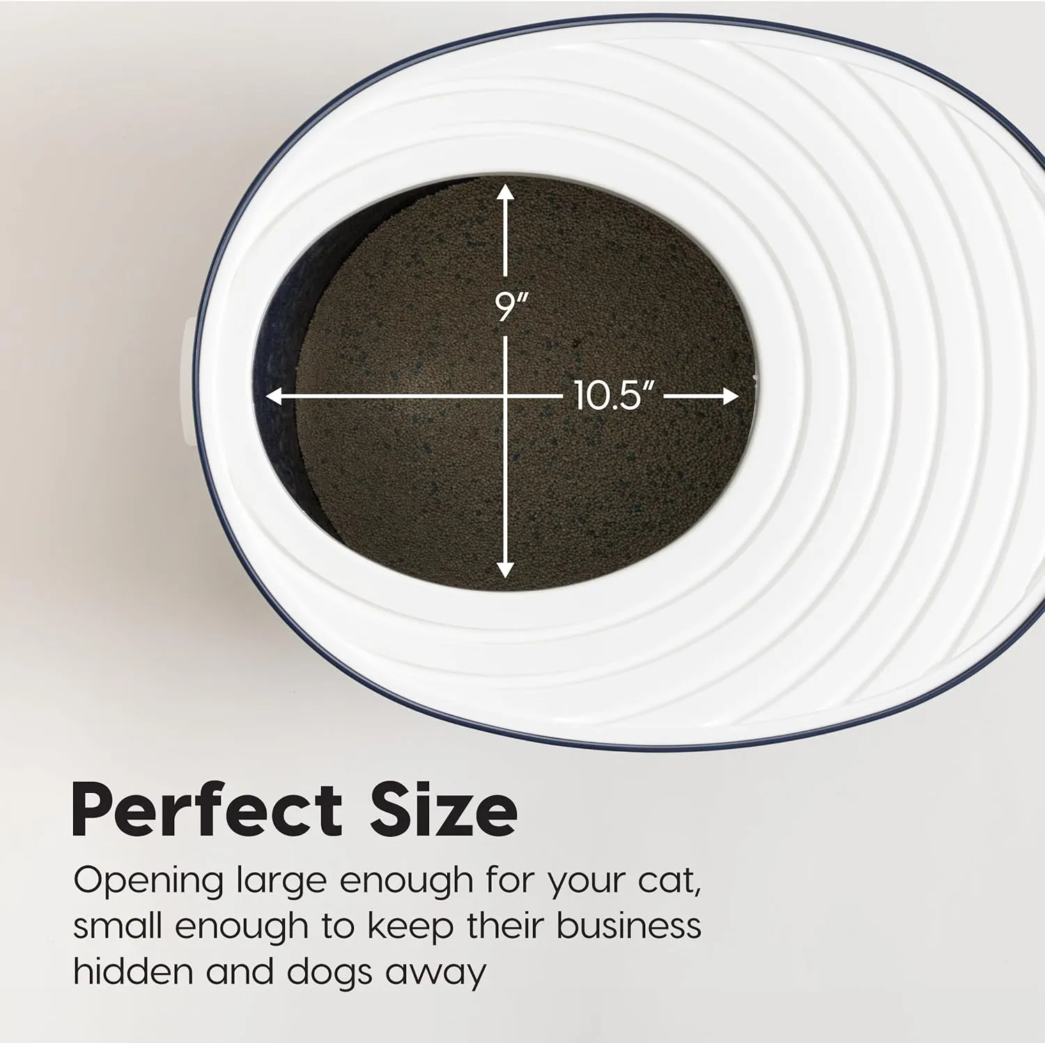 IRIS USA Cat Litter Box, Large Top Entry with Litter Catching Lid and Scoop, Dog Proof, Cat Box Enclosure, Navy/White