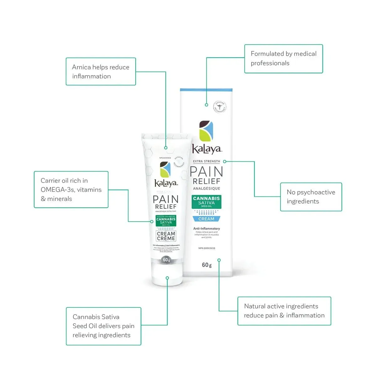 KaLaya Extra Strength Pain Relief Cream with Cannabis Sativa Seed Oil - 60g [Pack of 5]