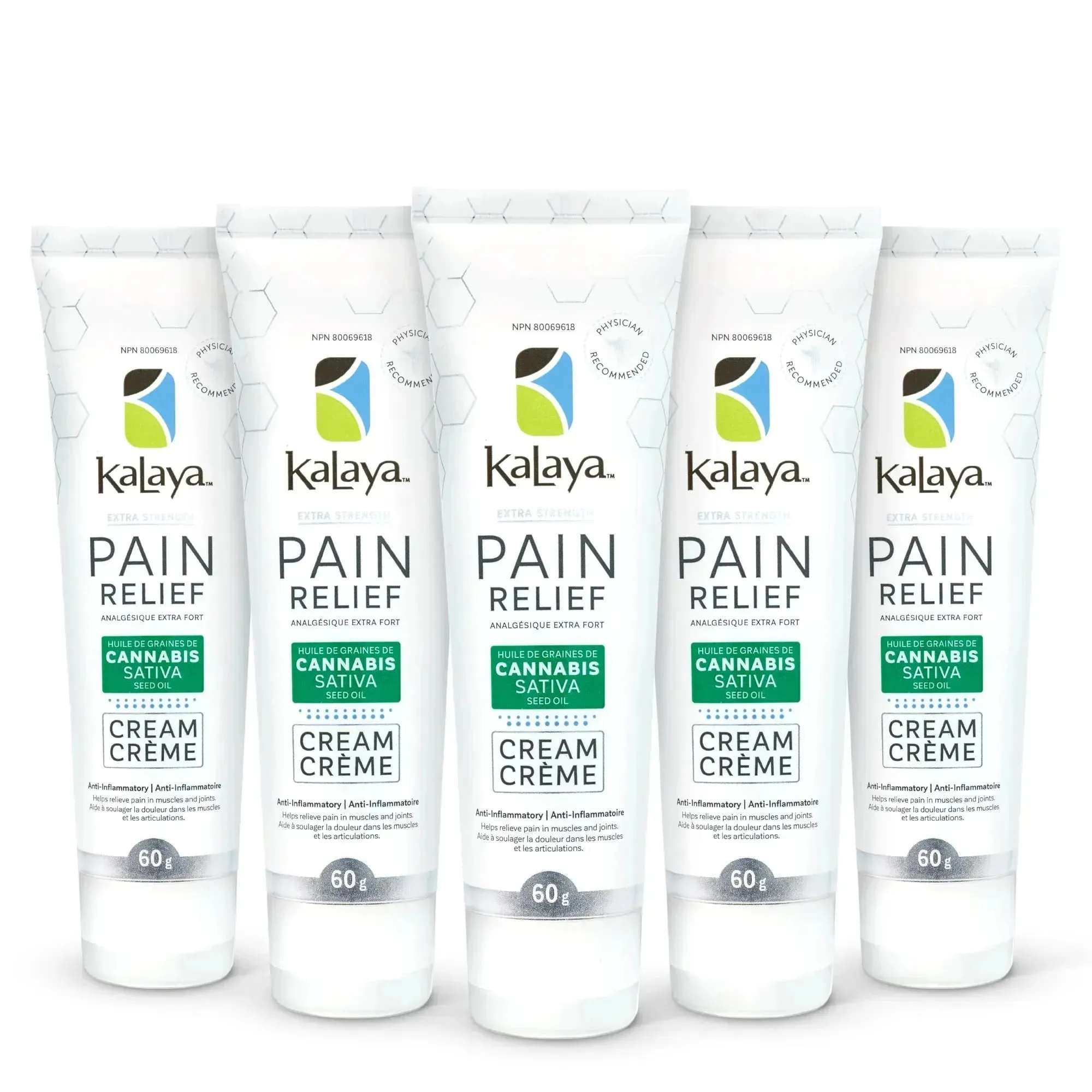 KaLaya Extra Strength Pain Relief Cream with Cannabis Sativa Seed Oil - 60g [Pack of 5]