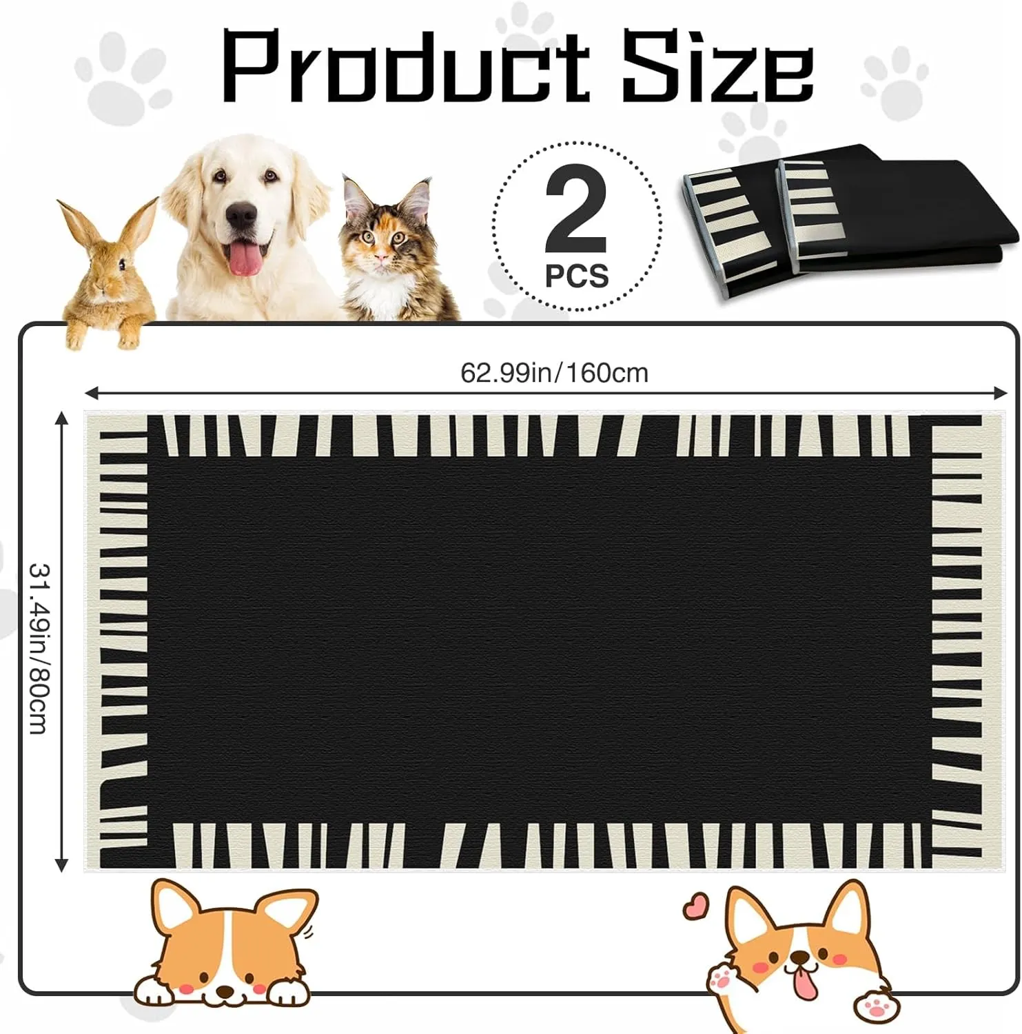 kathson 2 Pack Bunny Cage Liners 31.5"62.9" Washable Reusable Bunny Bedding Guinea Pig Cage Liner Large Floor Mat Play Pen Mats Small Pet Cage Liner for Rabbit Puppy Cat Guinea Pig