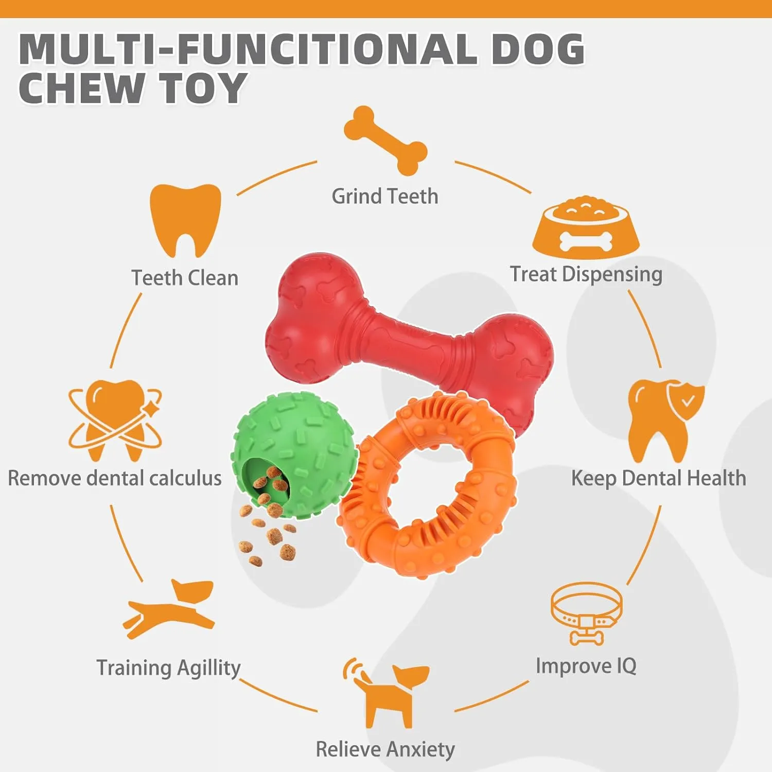 KOOLTAIL Dog Chew Toys for Aggressive Chewers, 3 Pack Durable Tough Bone for Teeth Cleaning, Non-Toxic Rubber Indestructible Dog Toys, Funny Puzzle Dog Toy for Small Medium Large Breed Dogs Best Gift