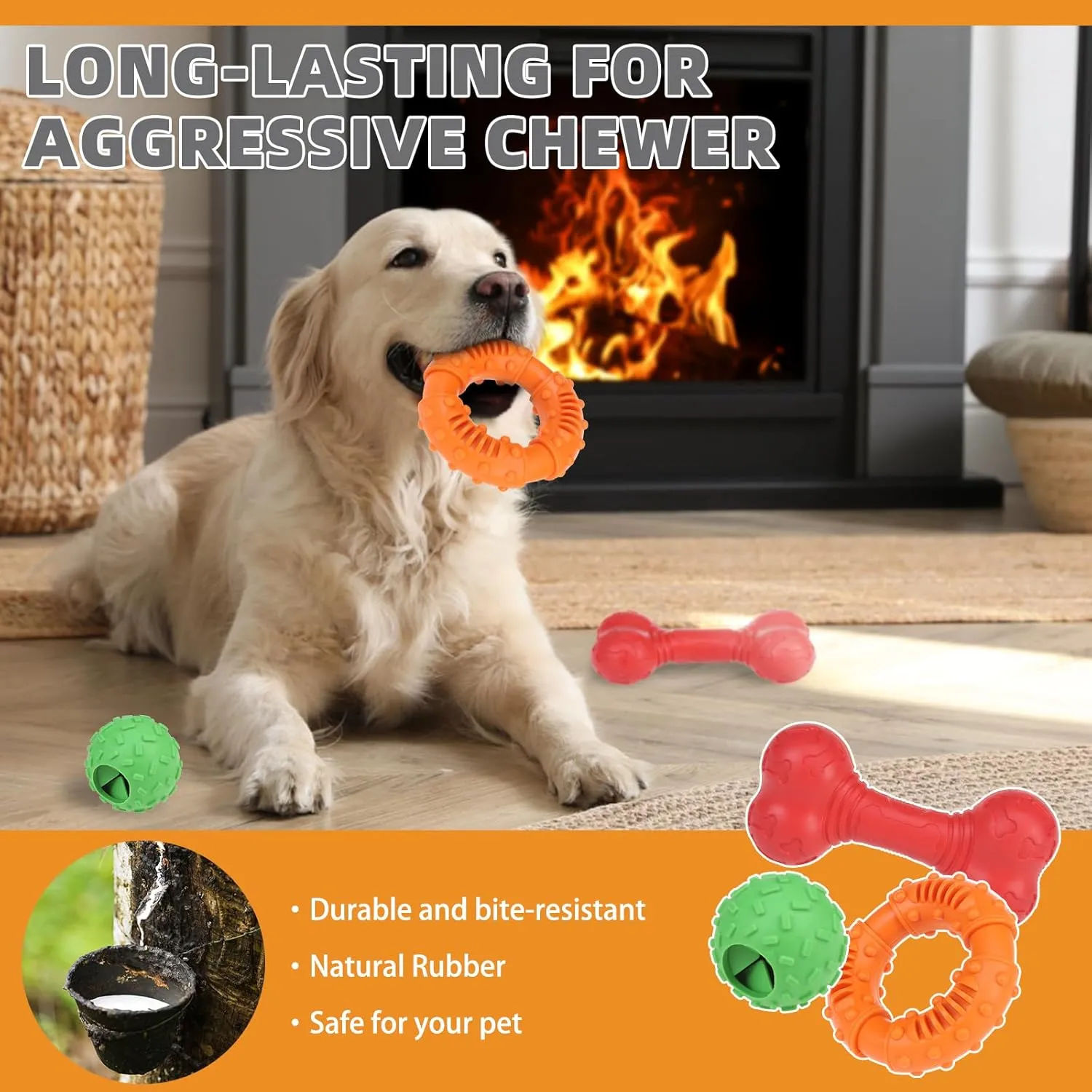 KOOLTAIL Dog Chew Toys for Aggressive Chewers, 3 Pack Durable Tough Bone for Teeth Cleaning, Non-Toxic Rubber Indestructible Dog Toys, Funny Puzzle Dog Toy for Small Medium Large Breed Dogs Best Gift
