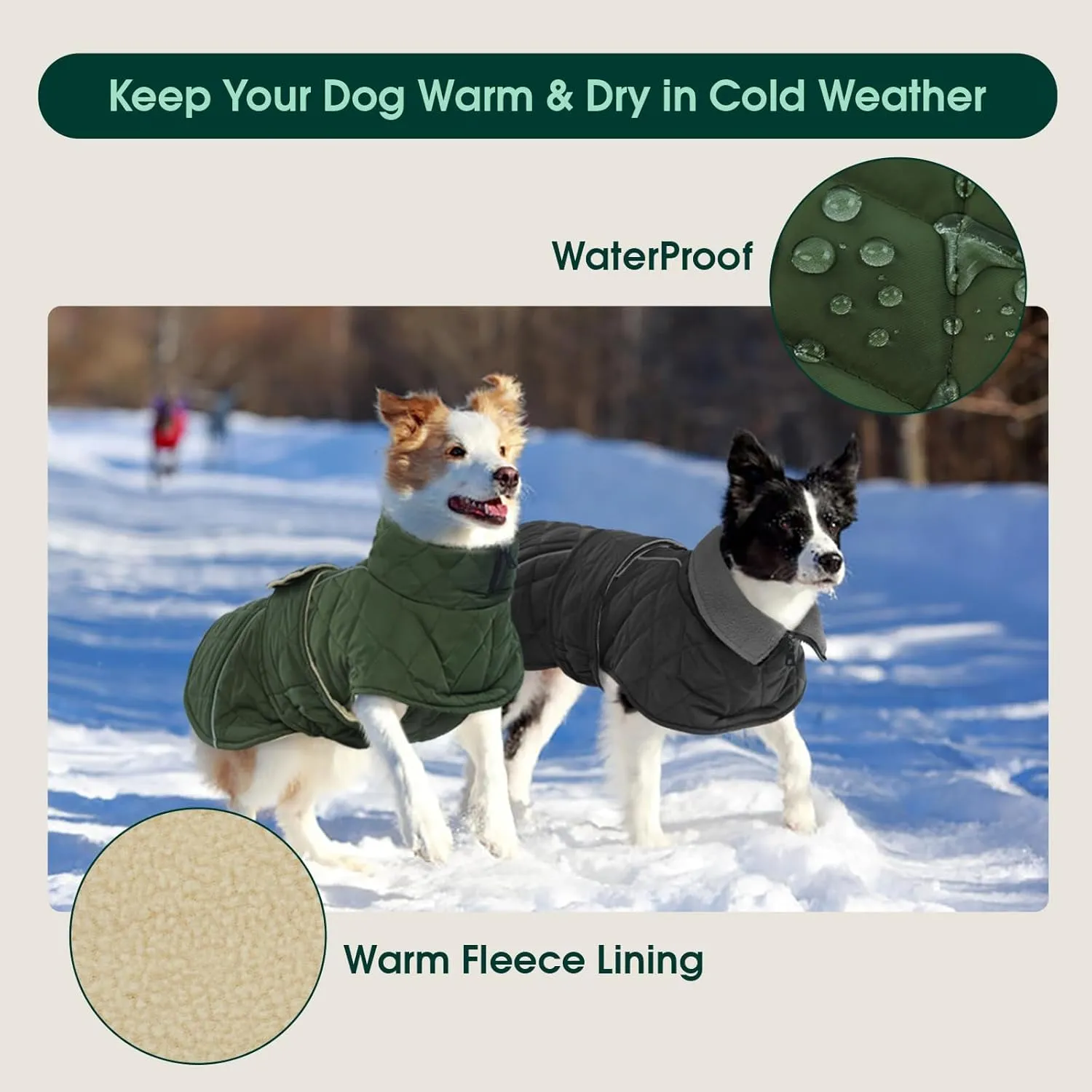 Kuoser Extra Warm Dog Coat, Windproof Cold Weather Jacket for Small Dogs, Fleece Lining Turtleneck Snowsuit With Reflective Adjustable Winter Clothes, Green S