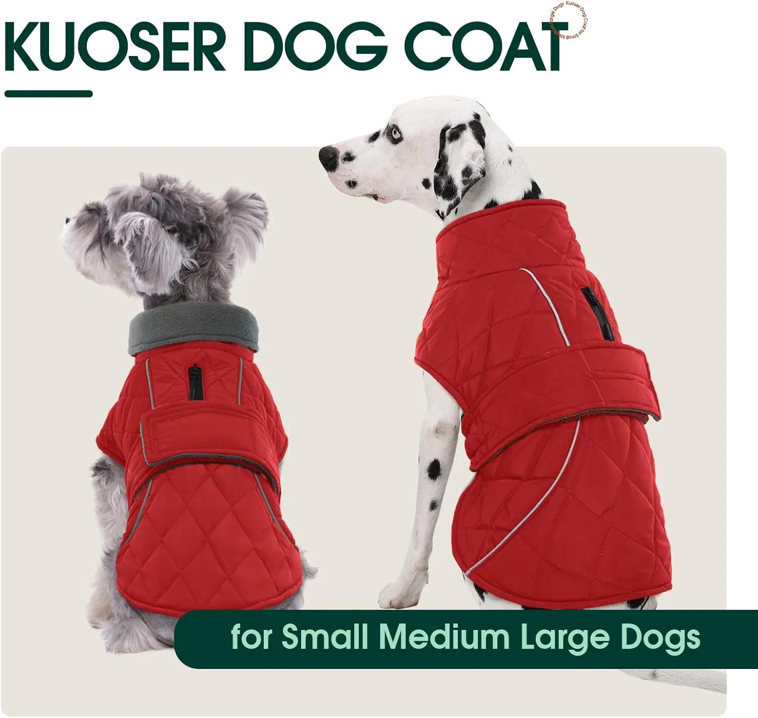 Kuoser Extra Warm Dog Coat, Windproof Cold Weather Jacket for Small Dogs, Fleece Lining Turtleneck Snowsuit With Reflective Adjustable Winter Clothes, Red S