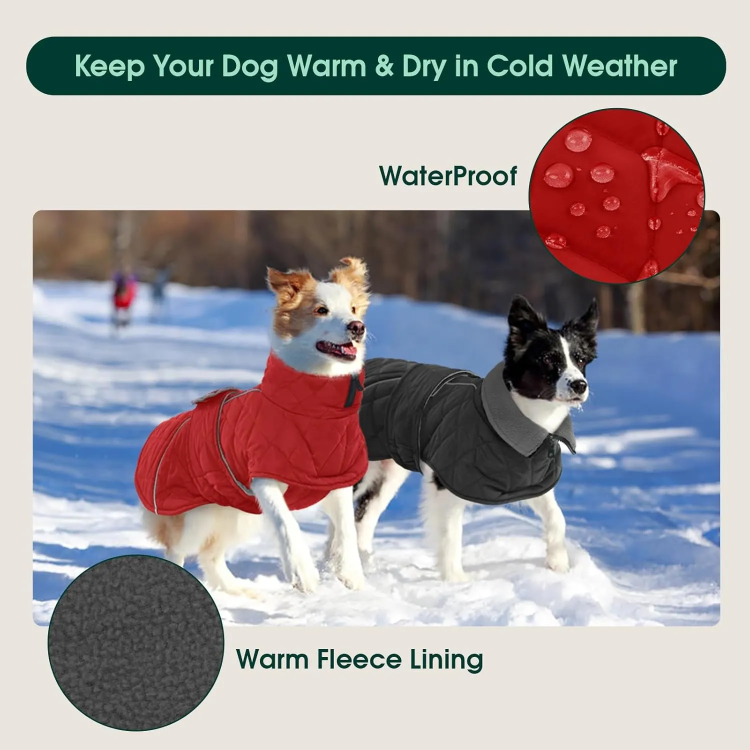 Kuoser Extra Warm Dog Coat, Windproof Cold Weather Jacket for Small Dogs, Fleece Lining Turtleneck Snowsuit With Reflective Adjustable Winter Clothes, Red S