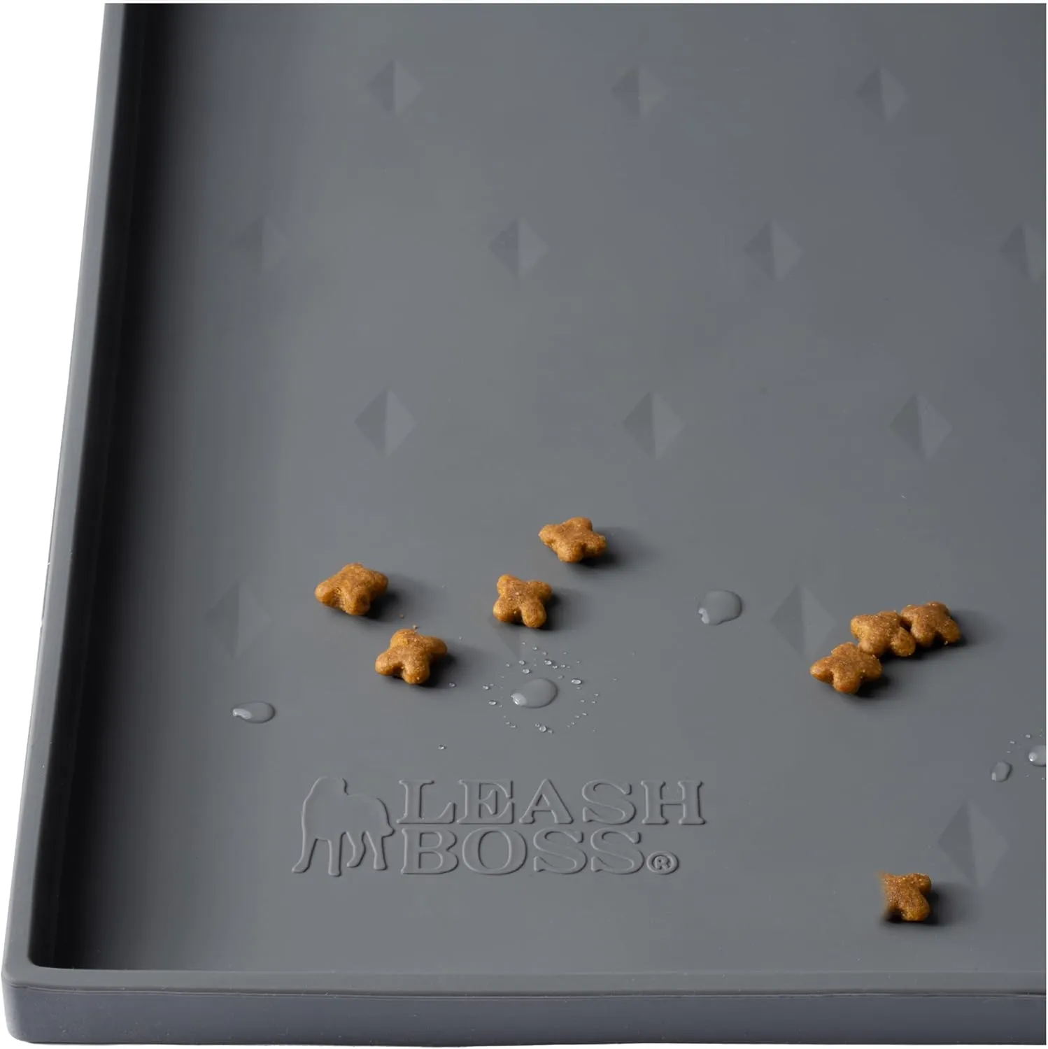 Leash Boss Dog Food Mat for Food and Water Bowls - Waterproof Silicone Pet Feeding Tray for Floors - Tall Raised Edges - Cat and Dog Placemat for Floors - Grey - 20"x13" Medium Size Mat
