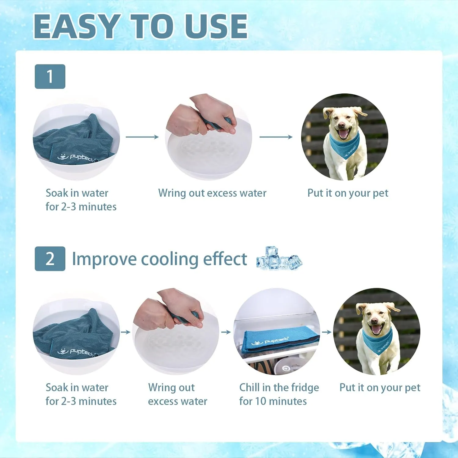 PUPTECK Dog Cooling Bandana for Hot Summer, 4 Pack Spring Cat Pet Scarf Instant Cooling Towels, Ice Neck Cooler Wraps for Small Medium Large Dogs