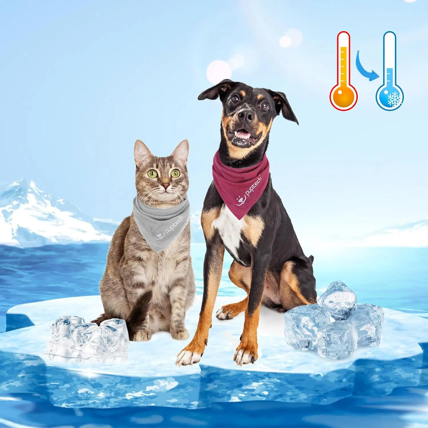 PUPTECK Dog Cooling Bandana for Hot Summer, 4 Pack Spring Cat Pet Scarf Instant Cooling Towels, Ice Neck Cooler Wraps for Small Medium Large Dogs