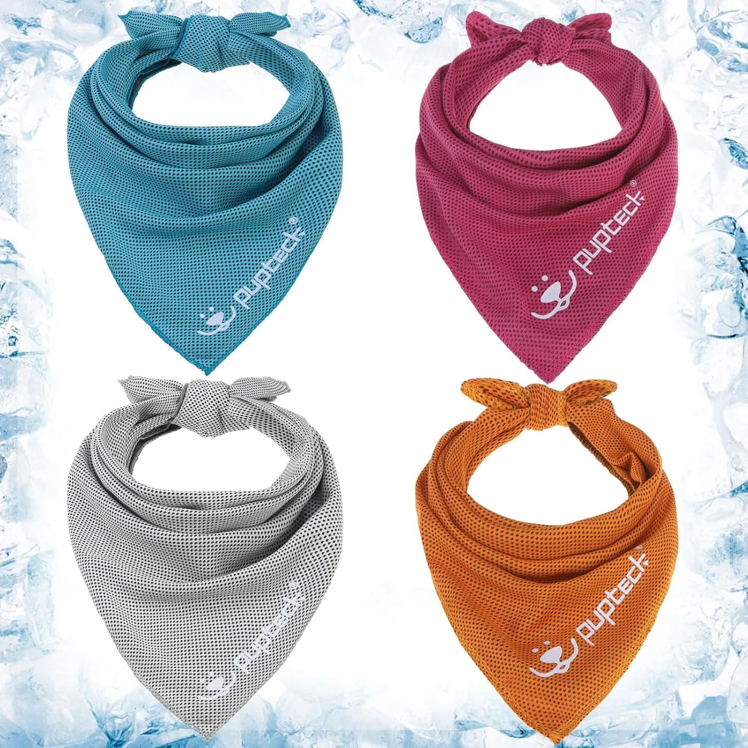 PUPTECK Dog Cooling Bandana for Hot Summer, 4 Pack Spring Cat Pet Scarf Instant Cooling Towels, Ice Neck Cooler Wraps for Small Medium Large Dogs