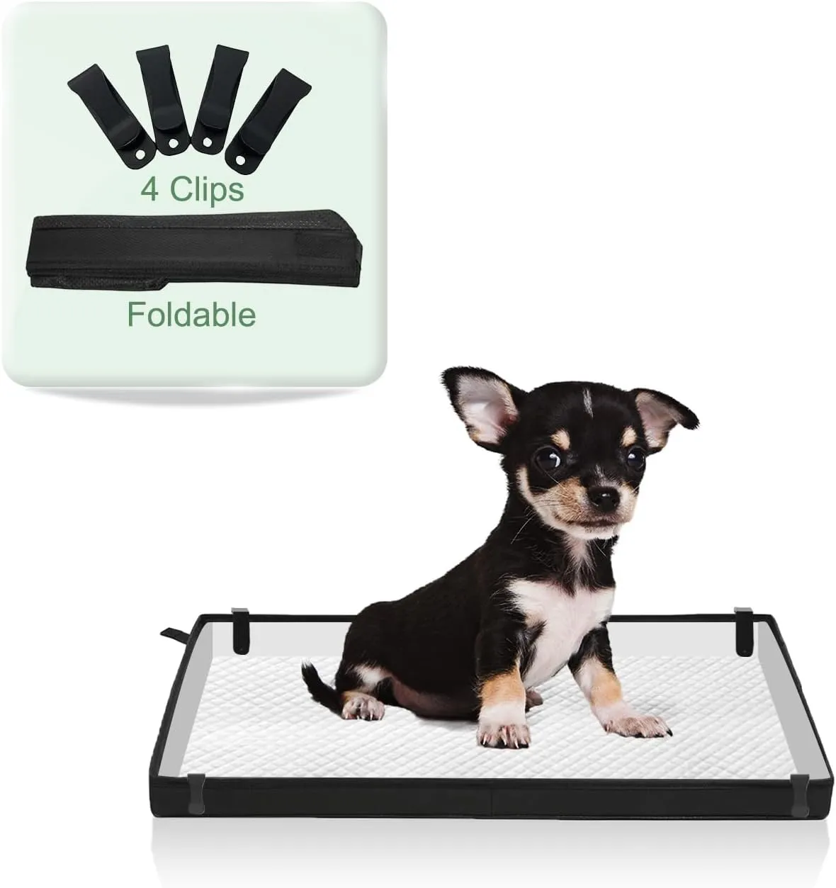Small Portable Dog Pee Pad Holder for Travel, Foldable Liner Base 23''x15'' With Fixing Clips, Waterproof Litter Box, Easy Clean Indoor Potty for Puppy Training