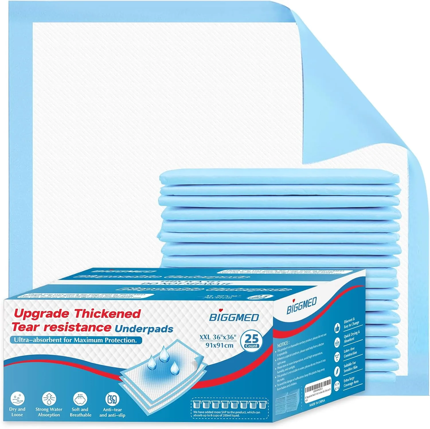 Tear-Resistant Chucks Pads Disposable 36" X 36" [25-Pack] Incontinence Bed Pads Disposable Extra Large Thick Quilted Underpads Pee Pads for Adult, Kids, Elderly | Puppy Pads Large for Training