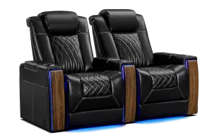 Valencia Tuscany Executive Heat & Massage Leather Home Theater Seating Row of 2, Midnight Black