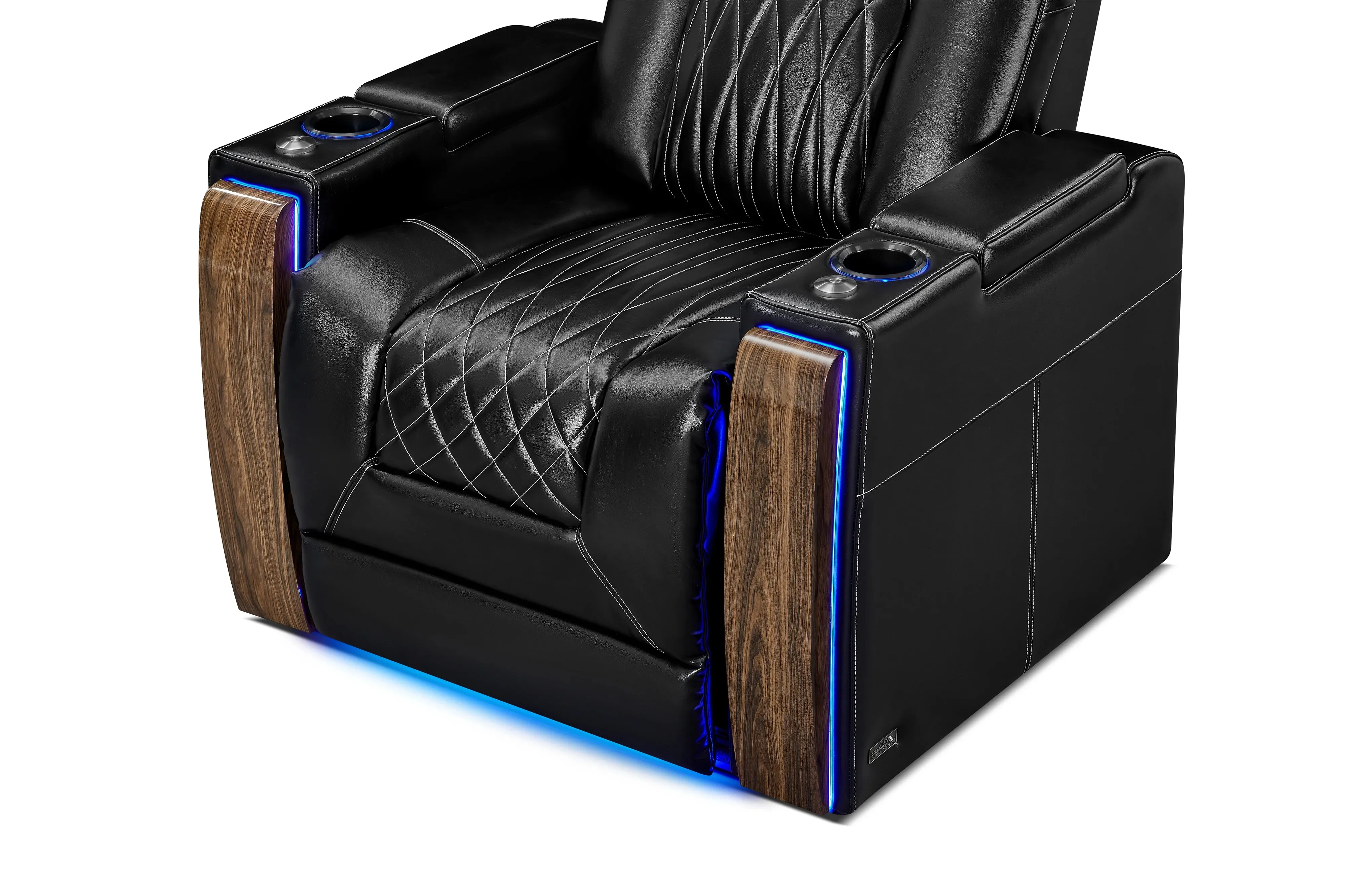 Valencia Tuscany Executive Heat & Massage Leather Home Theater Seating Row of 3 Loveseat Left, Midnight Black