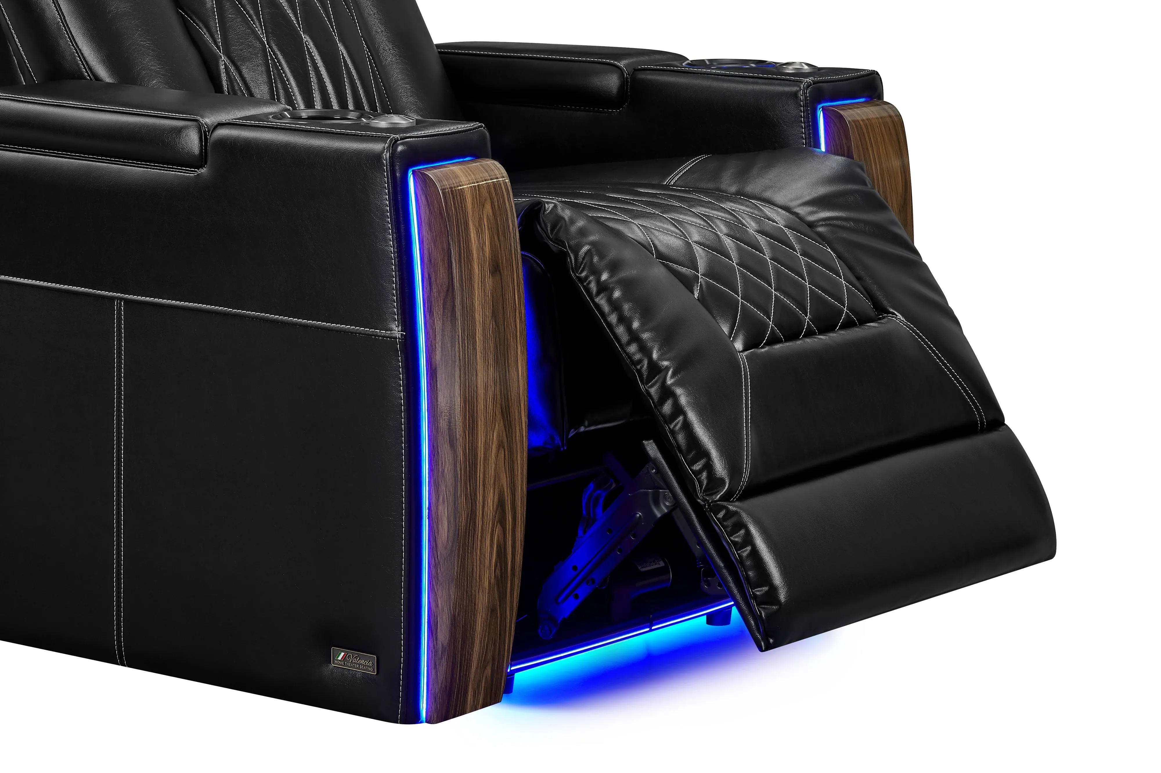 Valencia Tuscany Executive Heat & Massage Leather Home Theater Seating Row of 3 Loveseat Left, Midnight Black