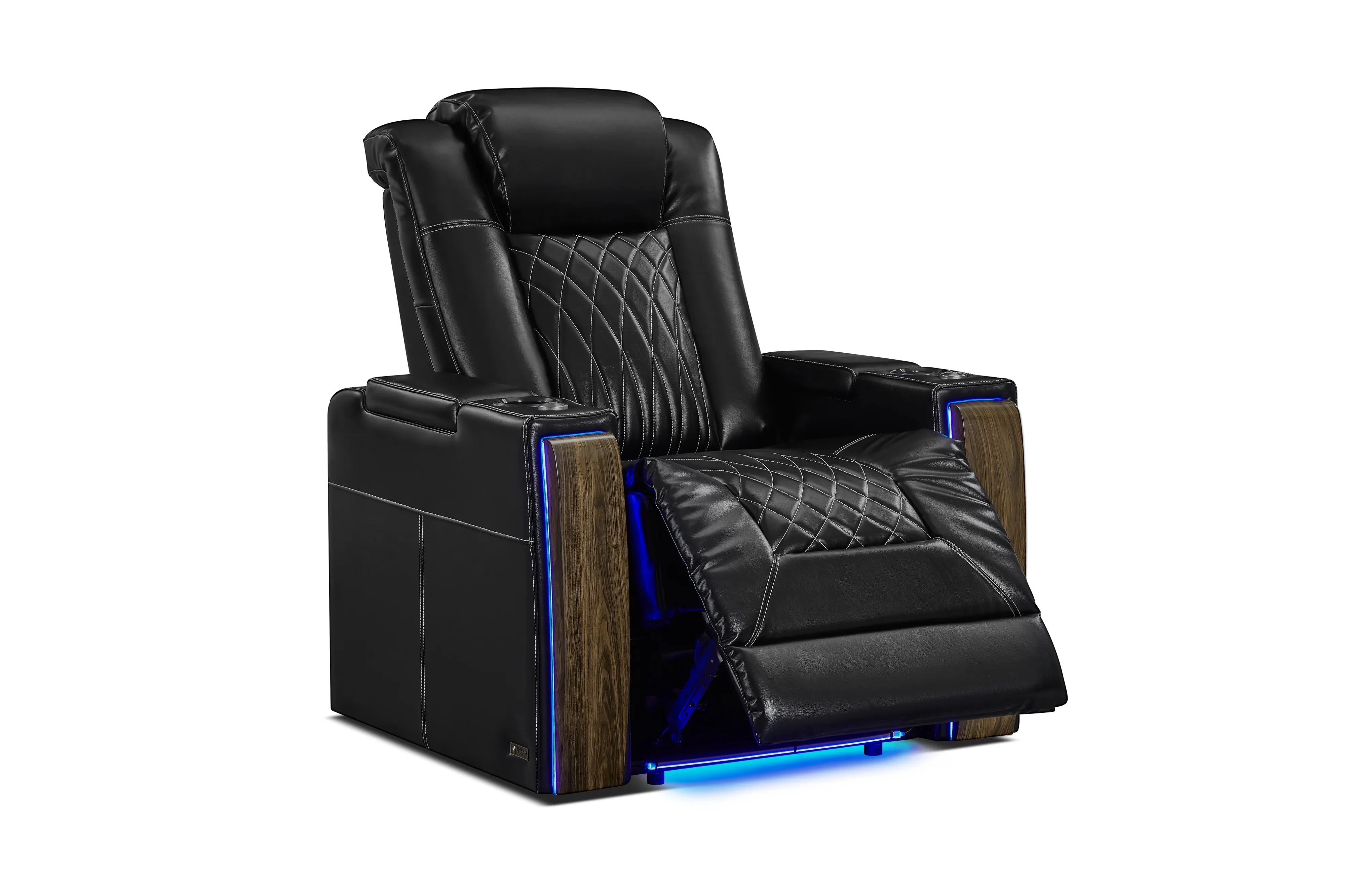 Valencia Tuscany Executive Heat & Massage Leather Home Theater Seating Row of 3 Loveseat Left, Midnight Black