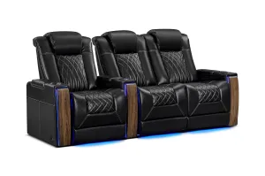 Valencia Tuscany Executive Heat & Massage Leather Home Theater Seating Row of 3 Loveseat Right, Midnight Black