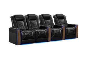 Valencia Tuscany Executive Heat & Massage Leather Home Theater Seating Row of 4 Loveseat Left, Midnight Black