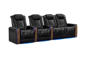 Valencia Tuscany Executive Heat & Massage Leather Home Theater Seating Row of 4 Loveseat Right, Midnight Black