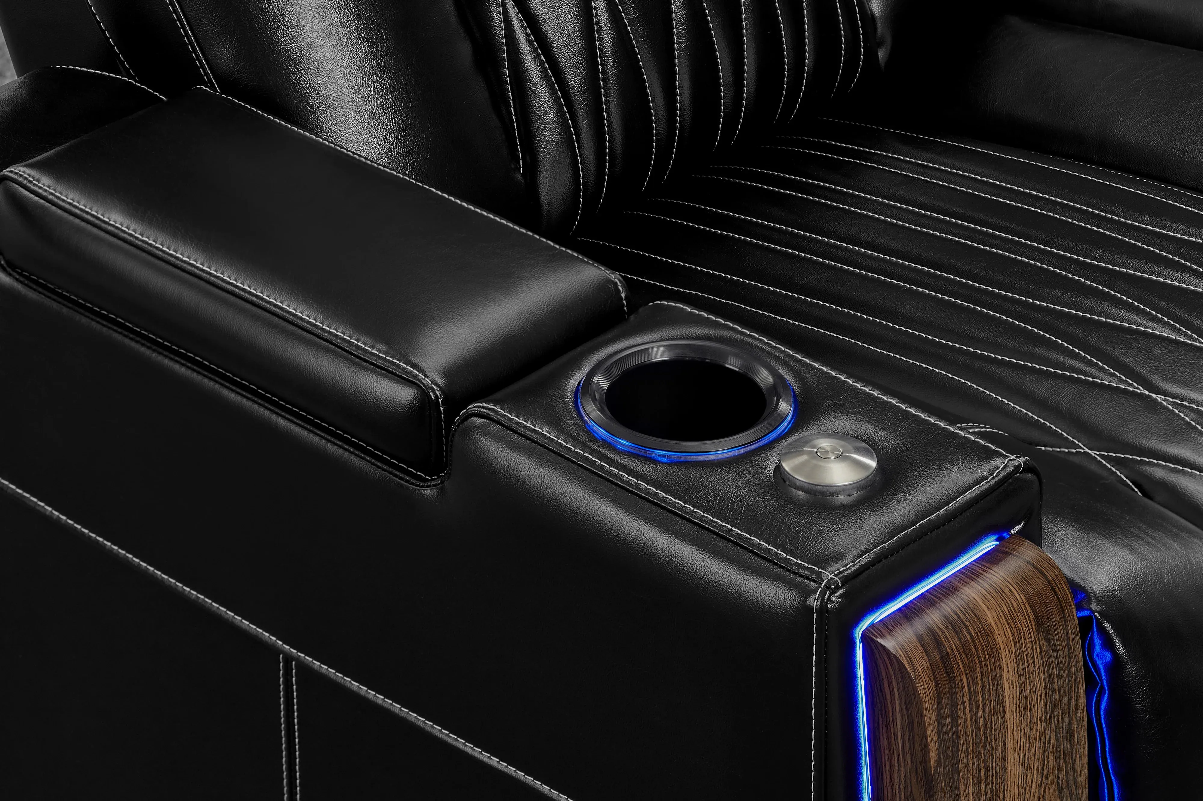 Valencia Tuscany Executive Heat & Massage Leather Home Theater Seating Row of 4, Midnight Black