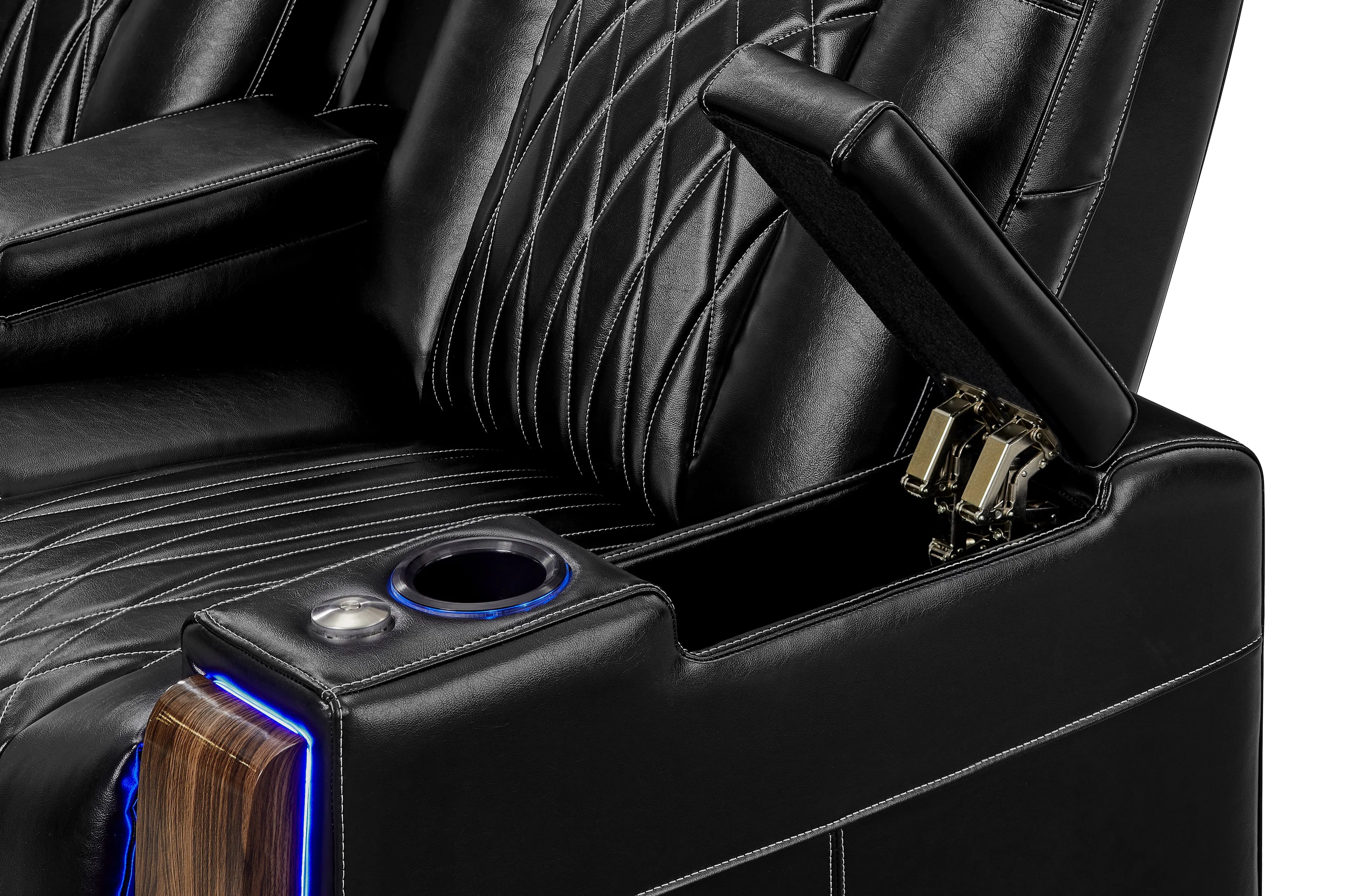 Valencia Tuscany Executive Heat & Massage Leather Home Theater Seating Row of 4, Midnight Black