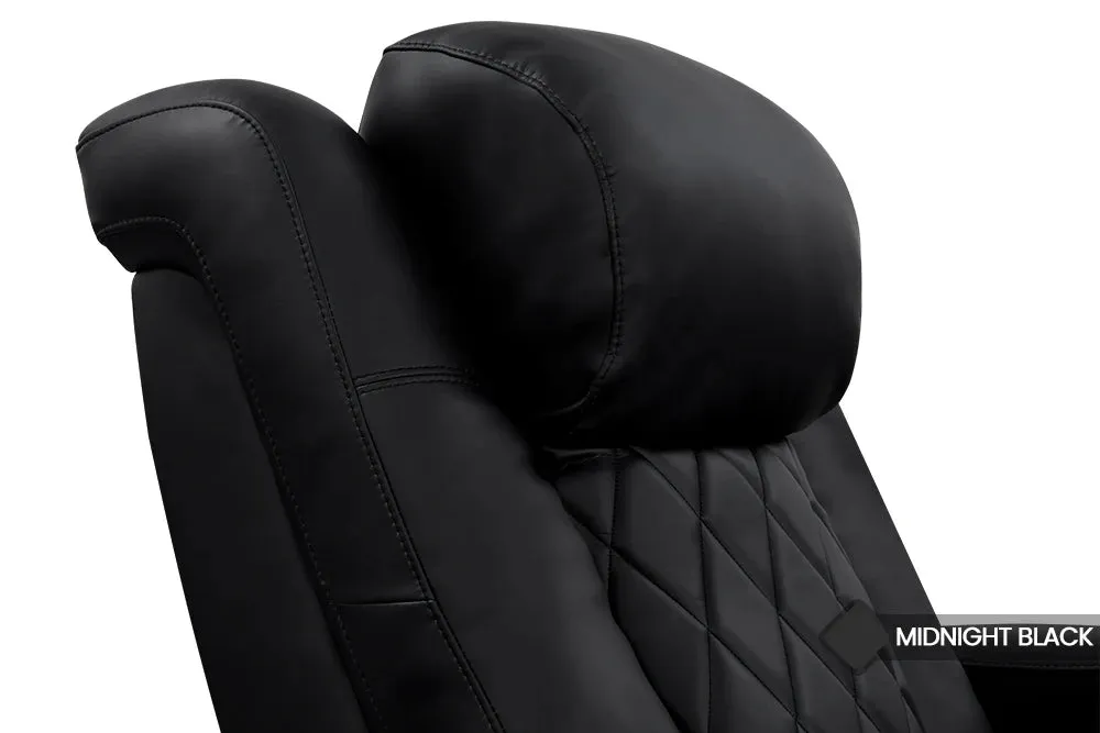 Valencia Tuscany Heat & Massage Leather Home Theater Seating Row of 2 Loveseat, Midnight Black