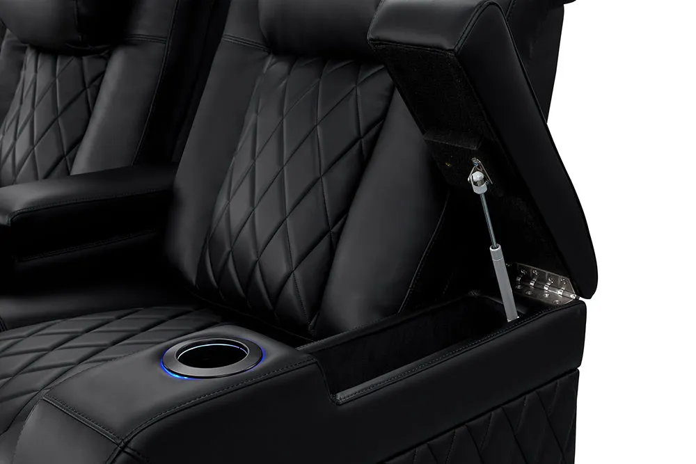 Valencia Tuscany Heat & Massage Leather Home Theater Seating Row of 2, Midnight Black