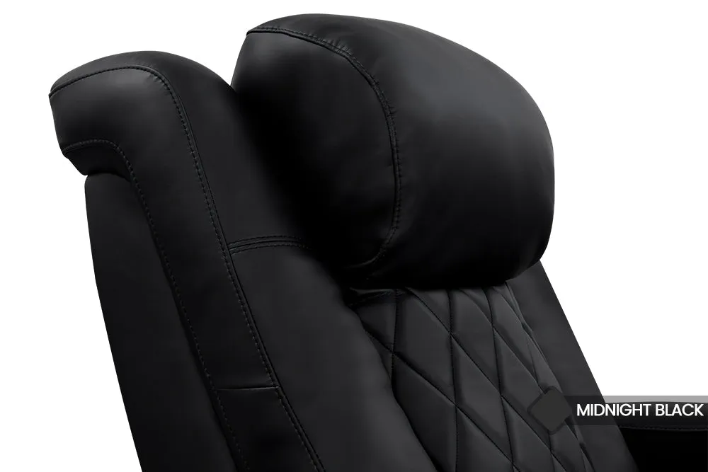 Valencia Tuscany Heat & Massage Leather Home Theater Seating Row of 2, Midnight Black