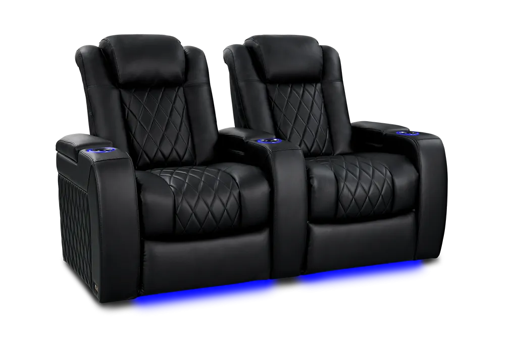 Valencia Tuscany Heat & Massage Leather Home Theater Seating Row of 2, Midnight Black