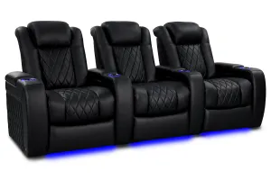 Valencia Tuscany Heat & Massage Leather Home Theater Seating Row of 3, Midnight Black