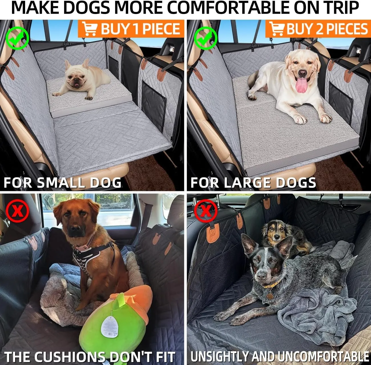 YJGF Washable Dog Bed - Car Seat Cover & Extender for Large Dogs - Waterproof, Removable Dog Hammock Cover for Back Seat